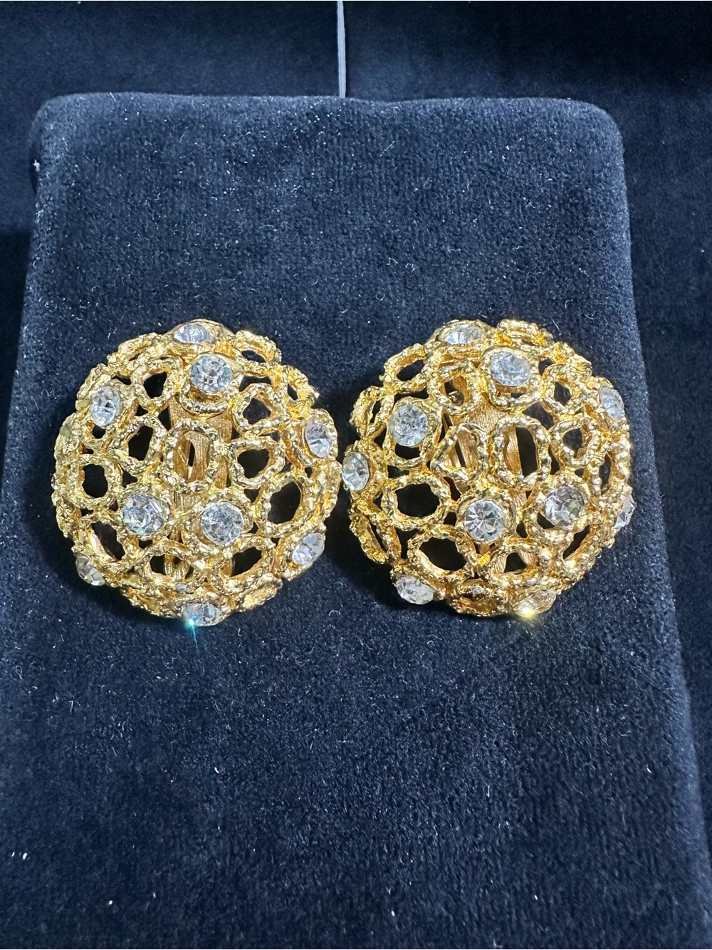 Vtg: CRAFT Oversized Open-Cut Domed Rhinestone Earrings